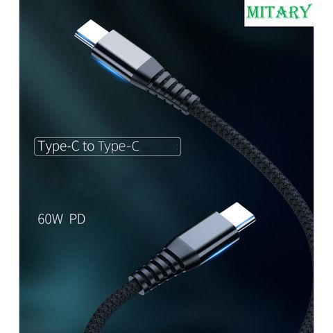 Cáp Sạc Nhanh 60W Type C Bọc Dù - Công Nghệ Power Delivery PD3.0 Truyền Dữ Liệu Tốc Độ Cao cho Samsung, LG, Sony