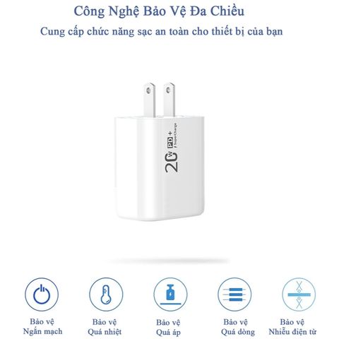 Củ sạc nhanh 2 cổng Type C và USB sạc nhanh cho tất cả điện thoại Iphone, Samsung, Huawei, Vivo, Oppo, Xiaomi MTR026