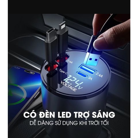 Tẩu Sạc Nhanh Ô Tô 120W 4 Trong 1 - Sạc Nhanh Điện Thoại Samsung, iPhone - Thiết Kế Gấp Gọn, Chất Liệu ABS + PC