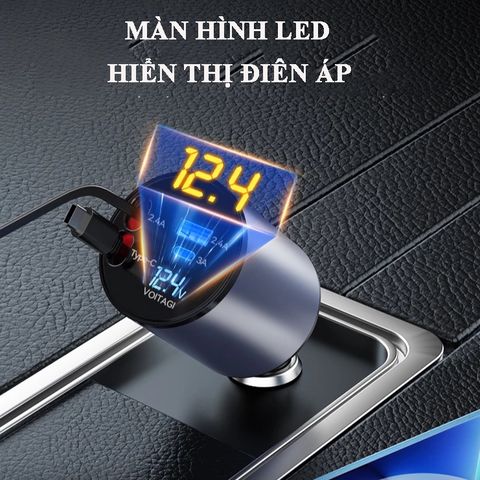 Tẩu Sạc Nhanh Ô Tô 120W 4 Trong 1 - Sạc Nhanh Điện Thoại Samsung, iPhone - Thiết Kế Gấp Gọn, Chất Liệu ABS + PC