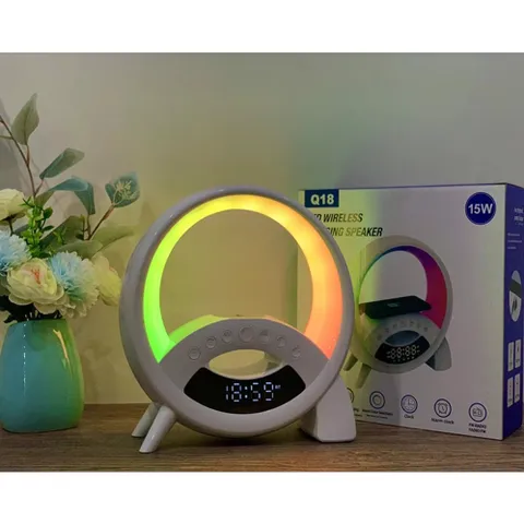 Loa Bluetooth Đa Năng Hẹn Giờ - Sạc Không Dây 15W, Chất Âm Hay, Đồng Hồ Thời Gian & Đèn Ngủ Thông Minh