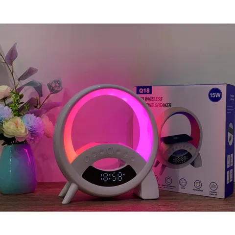 Loa Bluetooth Đa Năng Hẹn Giờ - Sạc Không Dây 15W, Chất Âm Hay, Đồng Hồ Thời Gian & Đèn Ngủ Thông Minh