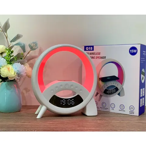 Loa Bluetooth Đa Năng Hẹn Giờ - Sạc Không Dây 15W, Chất Âm Hay, Đồng Hồ Thời Gian & Đèn Ngủ Thông Minh