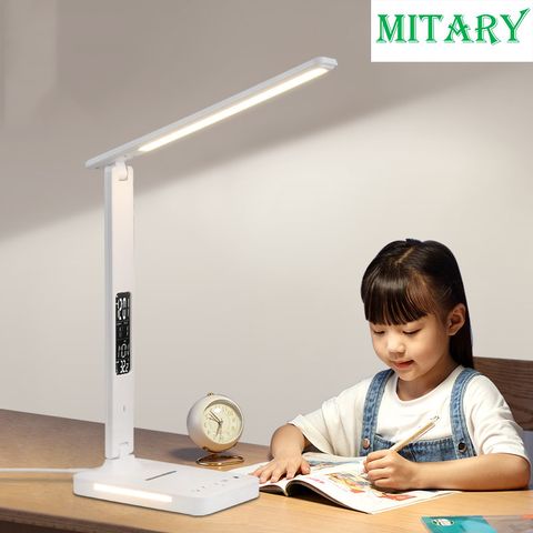 Đèn Bàn Học Chống Cận Thông Minh 8W - Sạc Nhanh Không Dây 10W, Đồng Hồ Vạn Niên, Đèn Ngủ Hiện Đại - MT-861