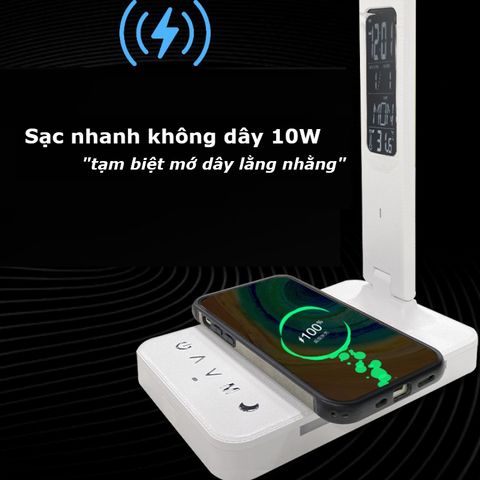 Đèn Bàn Học Chống Cận Thông Minh 8W - Sạc Nhanh Không Dây 10W, Đồng Hồ Vạn Niên, Đèn Ngủ Hiện Đại - MT-861
