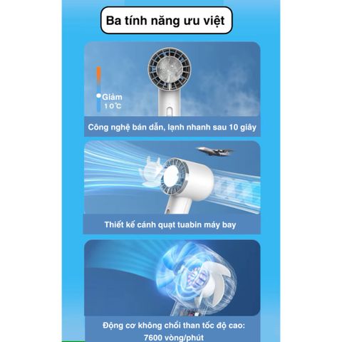 Quạt Tích Điện Cầm Tay Mini FS16 - Làm Mát Nhanh Chỉ Sau 10 Giây, Pin Sạc Lâu 2-8 Giờ, Thiết Kế Nhỏ Gọn Tiện Lợi