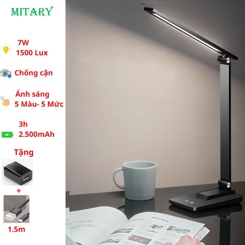 Đèn Học Để Bàn Chống Cận Siêu Sáng 7W, Tích Điện 3 Tiếng, 5 Màu, Điều Chỉnh Ánh Sáng, Gấp Gọn, Pin 2500mAh, MTR058C