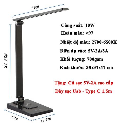 Đèn Học Để Bàn Chống Cận Siêu Sáng 7W, Tích Điện 3 Tiếng, 5 Màu, Điều Chỉnh Ánh Sáng, Gấp Gọn, Pin 2500mAh, MTR058C