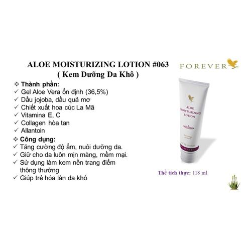 Kem Dưỡng Ẩm Aloe Vera - Lotion Dưỡng Ẩm Cơ Thể và Tay Mềm Mịn, An Toàn, Không Chứa Lanolin, 063flp