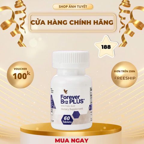 Viên uống Vitamin B12 Forever B12 Plus 500mcg & Axit Folic 400mcg Hỗ trợ sức khỏe, 60 viên bổ máu, giảm stress