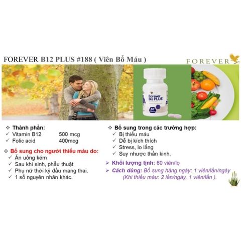 Viên uống Vitamin B12 Forever B12 Plus 500mcg & Axit Folic 400mcg Hỗ trợ sức khỏe, 60 viên bổ máu, giảm stress