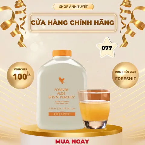 NƯỚC LÔ HỘI HƯƠNG ĐÀO-Forever Aloe Bits N’ Peaches.077Flp. Hỗ Trợ Tiêu Hoá. Thanh Lọc Cơ Thể. 1lít/chai.