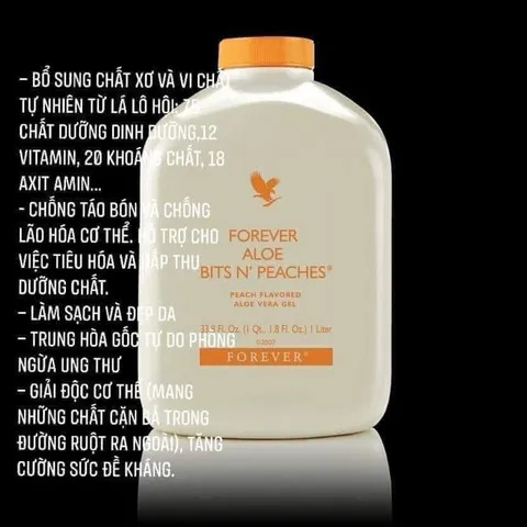 NƯỚC LÔ HỘI HƯƠNG ĐÀO-Forever Aloe Bits N’ Peaches.077Flp. Hỗ Trợ Tiêu Hoá. Thanh Lọc Cơ Thể. 1lít/chai.