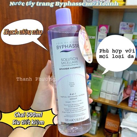 Nước Tẩy Trang BYPHASSE Solution Micellaire 500ml - Tẩy Trang Hiệu Quả Cho Mọi Loại Da, Không Gây Bết Dính, Giúp Làm Sạch Makeup Waterproof