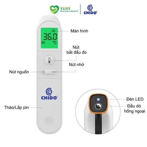 Nhiệt Kế Điện Tử Hồng Ngoại CHIDO Nhật Bản - Máy Đo Nhiệt Độ Thông Minh 3 Tính Năng Cho Trẻ Em, Kết Quả Nhanh Chính Xác