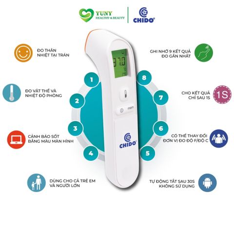 Nhiệt Kế Điện Tử Hồng Ngoại CHIDO Nhật Bản - Máy Đo Nhiệt Độ Thông Minh 3 Tính Năng Cho Trẻ Em, Kết Quả Nhanh Chính Xác