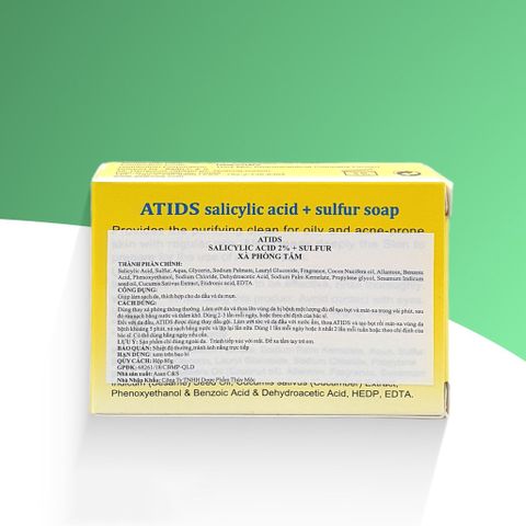 Xà Phòng ATIDS 80g - Giảm Mụn Ngực, Lưng, Giúp Giảm Dày Sừng Nang Lông, Tẩy Tế Bào Chết, Chống Nhờn Da, Salicylic Acid & Sulfur