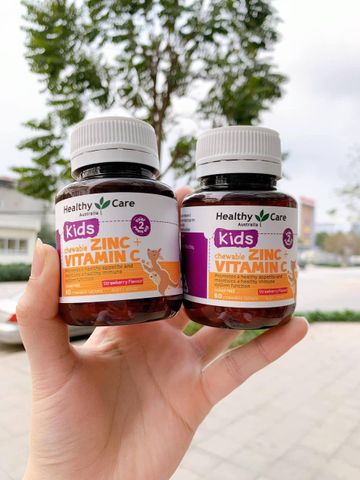 Viên nhai Kẽm Zinc & Vitamin C cho trẻ em Healthy Care - Tăng cường miễn dịch & phát triển chiều cao, bổ dưỡng tự nhiên, sản phẩm từ Úc