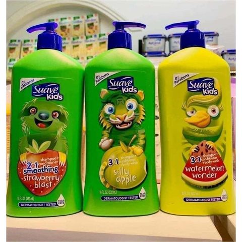 Sữa Tắm Gội Suave Kids 3in1 - Sản phẩm chăm sóc da và tóc cho trẻ em, an toàn cho da nhạy cảm, hương thơm dễ chịu, tiện lợi sử dụng.
