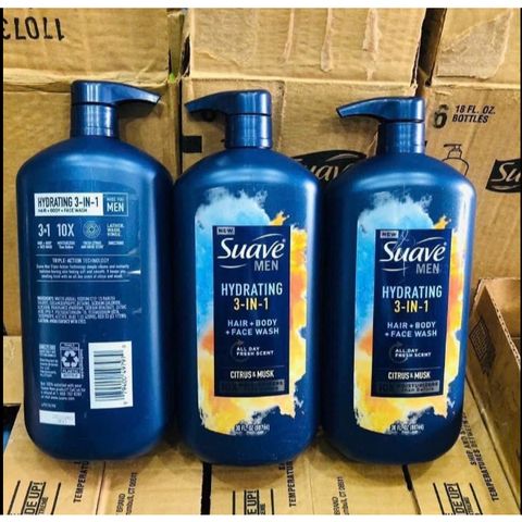 Sữa Tắm Suave Men 3 Trong 1 Dưỡng Ẩm Tóc, Cơ Thể & Mặt 887ml - Hương Thơm Nam Tính, Tiện Lợi Cho Đàn Ông