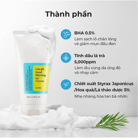 Gel Rửa Mặt Tràm Trà, 0.5% Bha Cosrx Low Ph Good Morning - 150ml