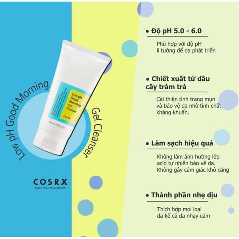Gel Rửa Mặt Tràm Trà, 0.5% Bha Cosrx Low Ph Good Morning - 150ml