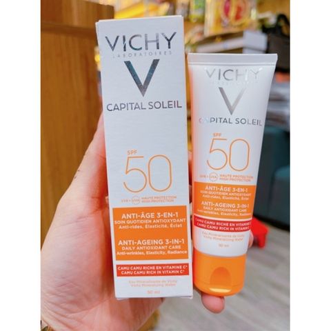 Kem Chống Nắng Ngăn Ngừa Lão Hoá Vichy SPF50+ - Dưỡng Ẩm, Chống Tia UV, 50ml - Sản Phẩm Chăm Sóc Da Bất Liệu Thiếu