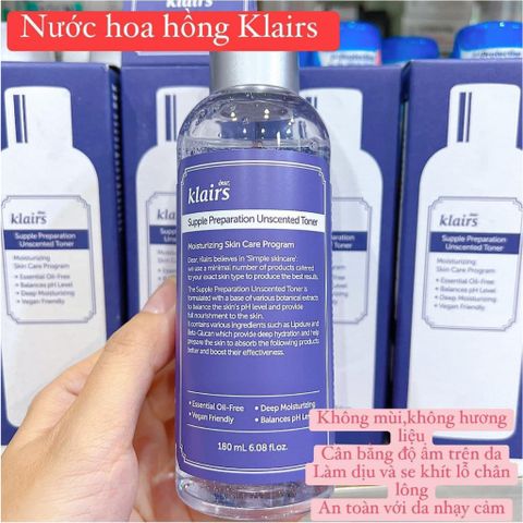 Nước Hoa Hồng Klairs 180ml Không Mùi - Toner Dưỡng Da Nhạy Cảm, Cân Bằng Độ Ẩm, Giúp Da Mềm Mại, Tự Nhiên