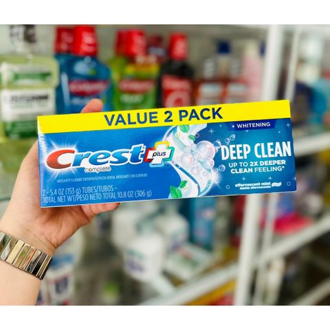 Set 2 Kem Đánh Răng Crest Deep Clean & Whitening Tooastthpe - Giúp Sạch Bề Mặt Răng và Nụ Cười Rạng Rỡ (2X153G)