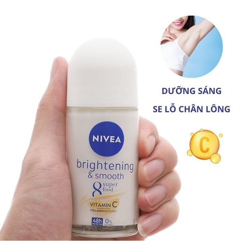 Lăn Ngăn Mùi NIVEA Sáng Mịn 50ml | Ngăn Ngừa Mùi, Mờ Thâm, Se Khít Lỗ Chân Lông - Dưỡng Da Mềm Mại, Tự Tin Suốt Ngày