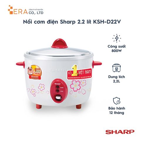 Nồi Cơm Điện Sharp 2.2 Lít KSH-D22V - Công Suất 800W, Chế Độ Nấu Cơm & Hâm Nóng, Dành Cho Trên 6 Người, Hàng Nhập Khẩu Thái Lan