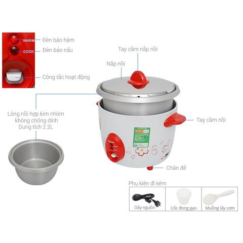 Nồi Cơm Điện Sharp 2.2 Lít KSH-D22V - Công Suất 800W, Chế Độ Nấu Cơm & Hâm Nóng, Dành Cho Trên 6 Người, Hàng Nhập Khẩu Thái Lan