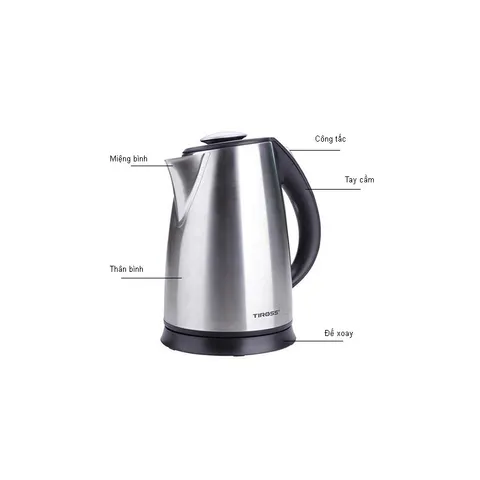 Bình đun siêu tốc Tiross TS486 1.7L 2000W Inox cao cấp - An toàn tự ngắt - Sản phẩm chính hãng Ba Lan 12 tháng bảo hành