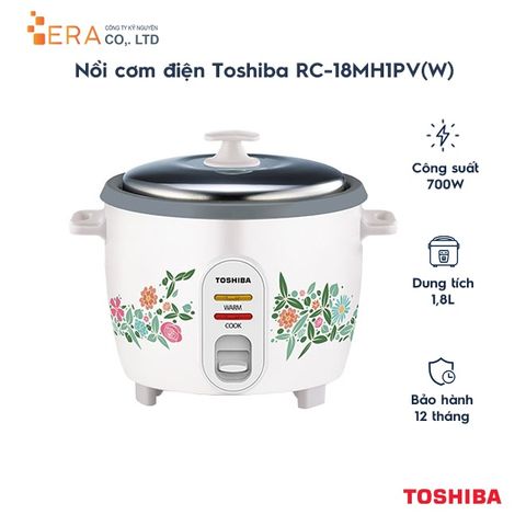 Nồi Cơm Điện Nắp Rời Toshiba RC-18MH1PV(F) 1.8L 700W - Lòng Nồi Chống Dính, Bảo Hành 12 Tháng, Nấu Cơm Nhanh Chóng cho Gia Đình 4-6 Người