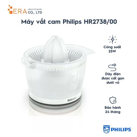 Máy Vắt Cam Philips HR2738 - Công Suất 25W, Dung Tích 500ml, Thiết Kế Tiện Lợi, Hàng Chính Hãng Cho Gia Đình và Kinh Doanh Nhỏ