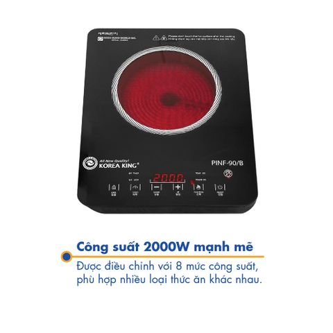 Bếp Hồng Ngoại Đơn Korea King PINF-90/B - Công Suất 2000W, Mặt Kính Cường Lực, An Toàn với Khóa Trẻ Em và Chế Độ Hẹn Giờ