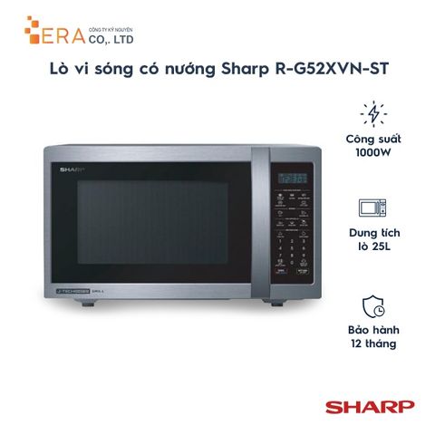 Lò vi sóng đa chức năng Sharp R-G52XVN-ST 25 lít, công suất 1000W, nướng - hâm nóng - rã đông, thiết kế hiện đại cho gia đình Việt