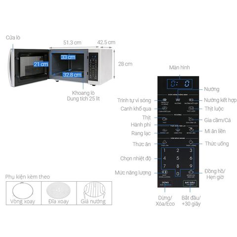 Lò vi sóng đa chức năng Sharp R-G52XVN-ST 25 lít, công suất 1000W, nướng - hâm nóng - rã đông, thiết kế hiện đại cho gia đình Việt