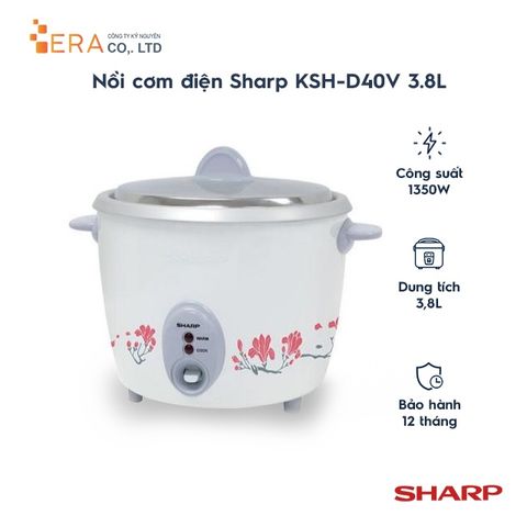 Nồi Cơm Điện Sharp KSH-D40V 3.8L - Dung Tích Lớn, Chức Năng Giữ Ấm 5 Giờ, Hàng Chính Hãng Thái Lan