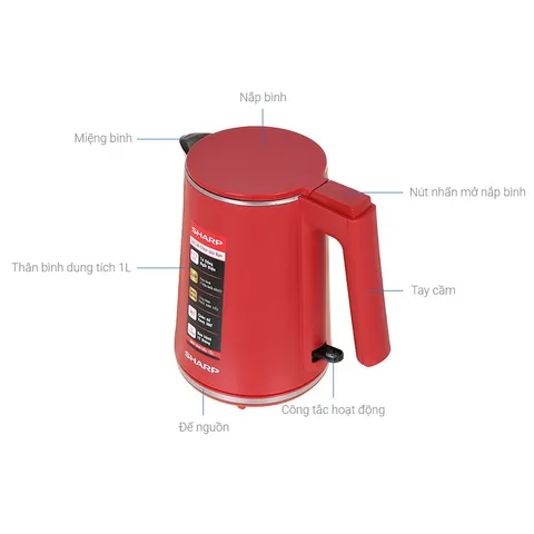 Bình đun siêu tốc Sharp 1.0 lít EKJ-10DVPS-RD/BK - Hàng chính hãng