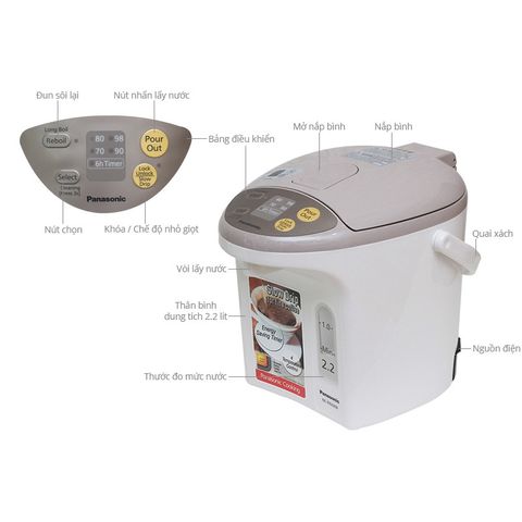 Bình Thủy Điện Panasonic NC-EG2200CSY 2.2L - Đun Nước Nóng, Giữ Ấm 4 Mức Nhiệt, An Toàn và Tiện Lợi cho Gia Đình