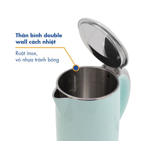 Bình đun siêu tốc Korea King PWP-17P/G 1.7L - Đun nước nhanh 1850W, An toàn vệ sinh thực phẩm, Bảo hành 12 tháng