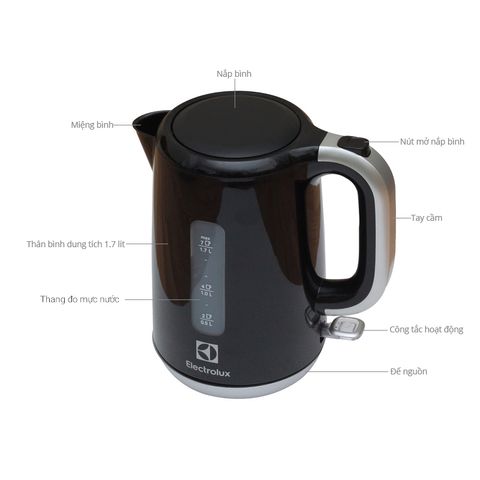 Bình Đun Siêu Tốc Electrolux EEK3505 1,7L Màu Đen - An Toàn, Tiết Kiệm Điện, Đáp Ứng Nhu Cầu Nước Nóng Ngày Hàng