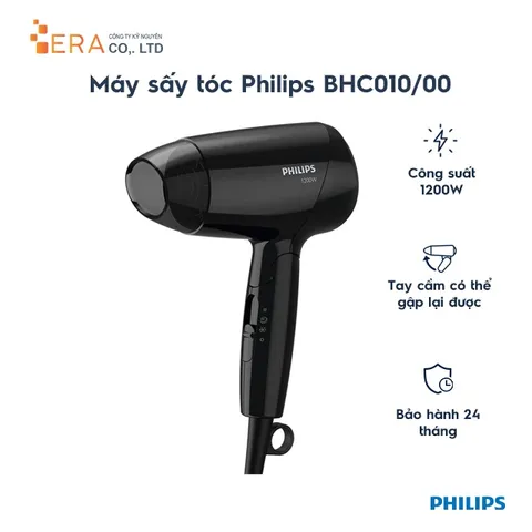 Máy sấy tóc Philips BHC010 1200W - Thiết kế gọn nhẹ, 2 chế độ sấy, màu hồng nữ tính, bảo hành 24 tháng, chính hãng Việt Nam
