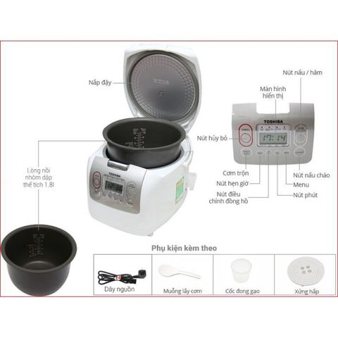 Nồi Cơm Điện Tử Toshiba RC-10NMFVN (1 Lít) - Hàng Chính Hãng, Thương Hiệu Nhật Bản, Công Nghệ Nấu 3D, Chức Năng Hẹn Giờ, Dễ Sử Dụng