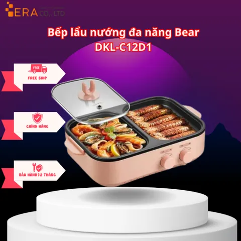 Bếp lẩu nướng đa năng Bear DKL-C12D1 1200W, kiểu dáng nhỏ gọn, an toàn, dễ sử dụng - Lựa chọn hoàn hảo cho không gian gia đình.