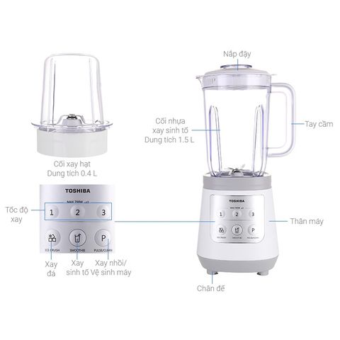 Máy Xay Sinh Tố Toshiba BL-70PR1NV - Công Suất 700W, 2 Cối Thủy Tinh, Xay Đá, Xay Hạt, An Toàn, Thương Hiệu Nhật Bản