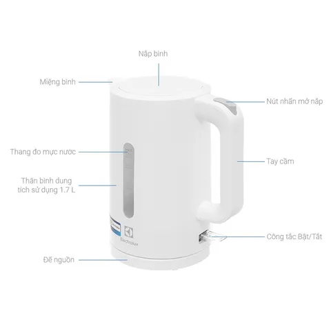Bình Đun Siêu Tốc Electrolux 1.7 Lít E2EK1-100W - Công Suất 2200W, An Toàn, Tiện Ích & Thiết Kế Hiện Đại