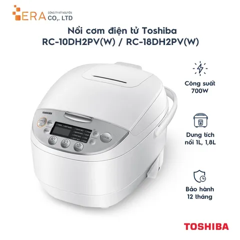 Nồi Cơm Điện Tử Toshiba RC-10DH2PV/W 1L & RC-18DH2PV/W 1.8L - 12 Chế Độ Nấu, Chống Dính Bichotan, Hàng Chính Hãng Nhật Bản