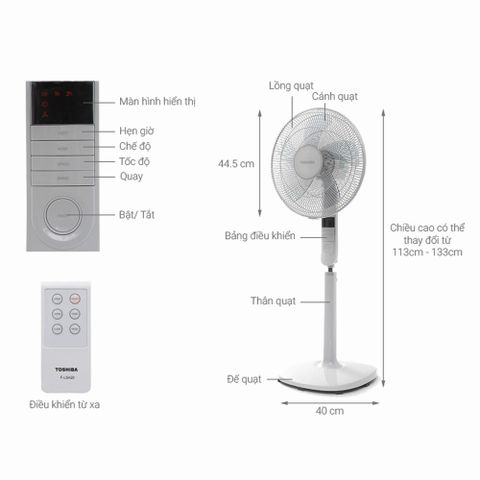 Quạt đứng Toshiba F-LSA20 60W - 5 cánh, điều khiển từ xa, nhiều chế độ gió, thiết kế hiện đại, quạt máy chính hãng tại nhà